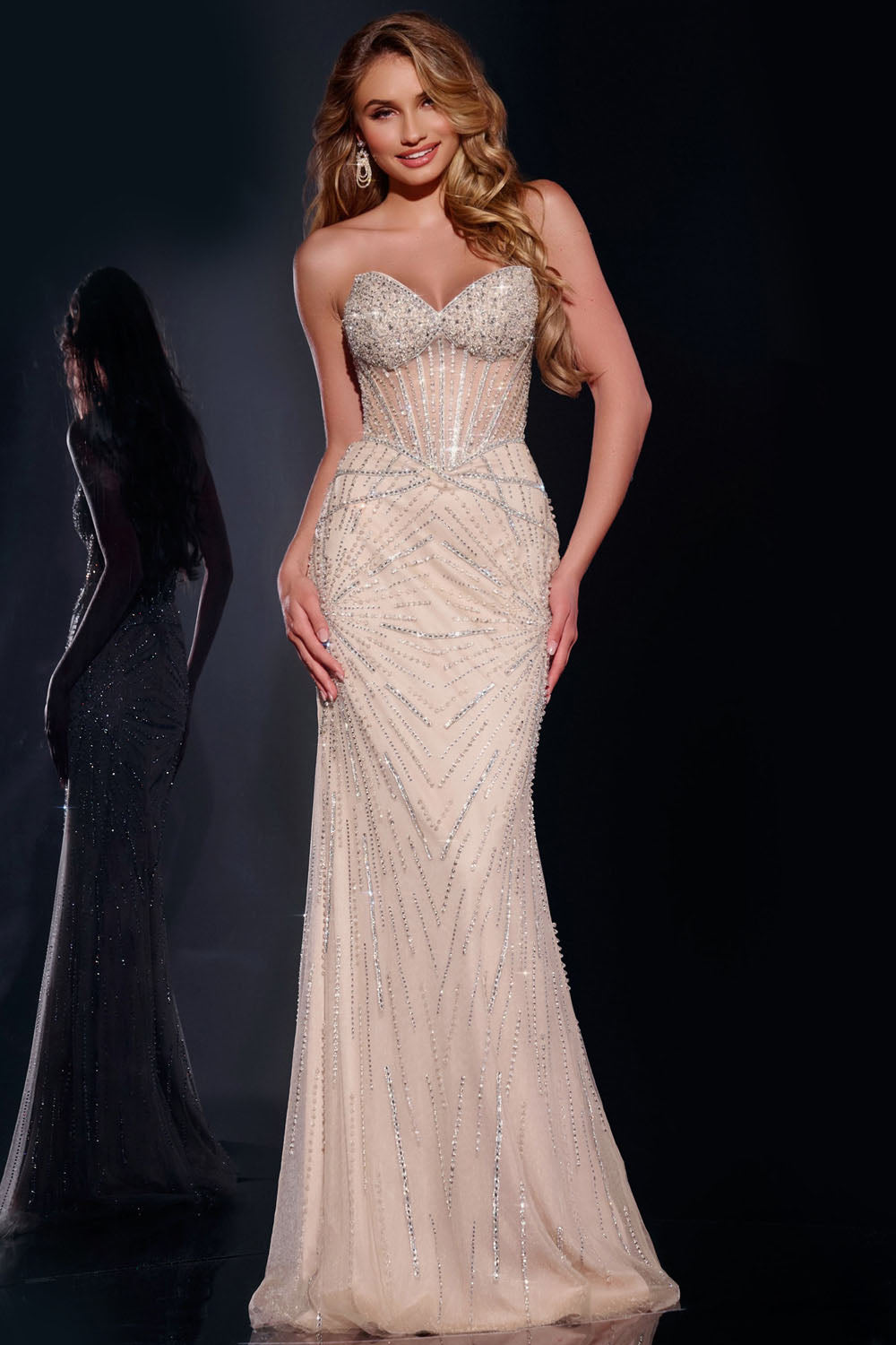 Jovani 42206 prom dress images.  Jovani 42206 is available in these colors: Silver Nude.