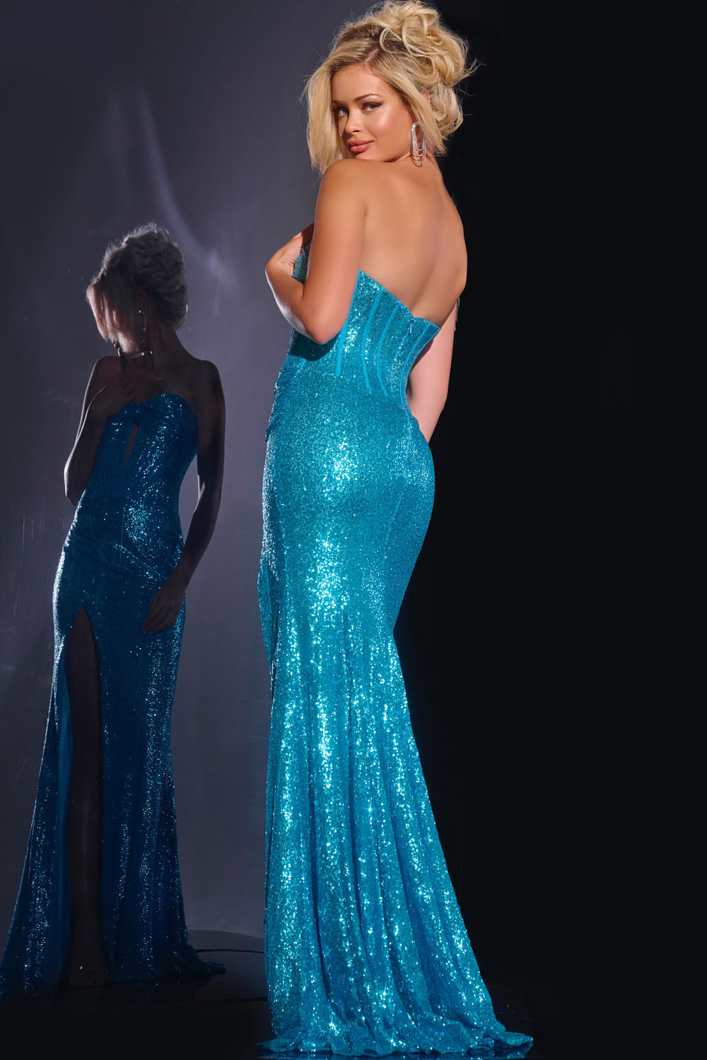 Jovani 42514 prom dress images.  Jovani 42514 is available in these colors: Turquoise, Black, Orange, White Ab.