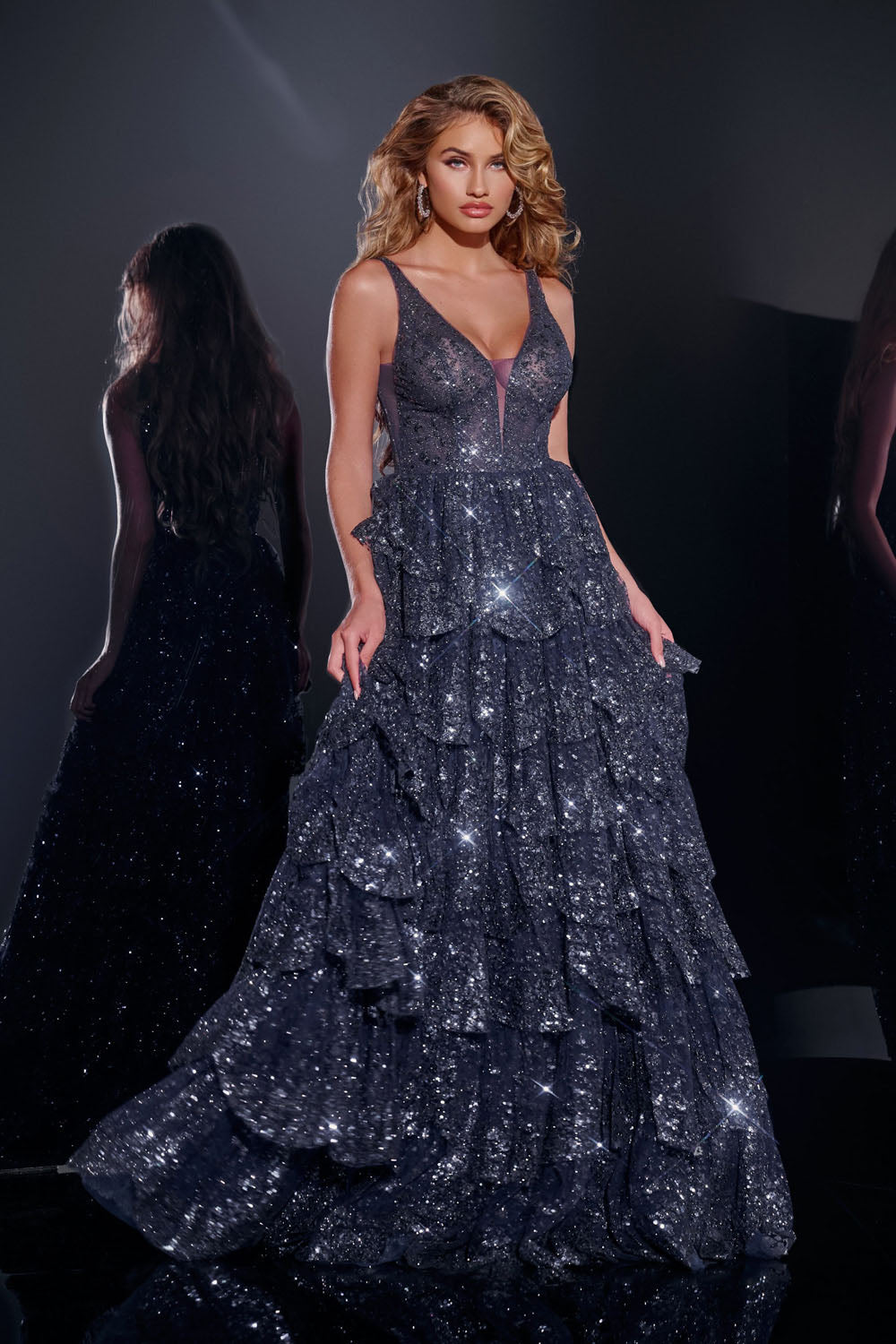 Jovani 43198 prom dress images.  Jovani 43198 is available in these colors: Navy, Off White, Light Blue, Red.