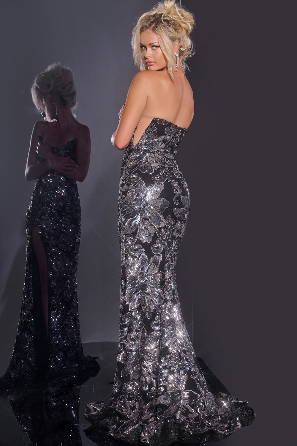 Jovani 44116 prom dress images.  Jovani 44116 is available in these colors: Black Gunmetal, Green, Light Blue, Orange, Pink, Raspberry, Royal, Lavender, Fuchsia.