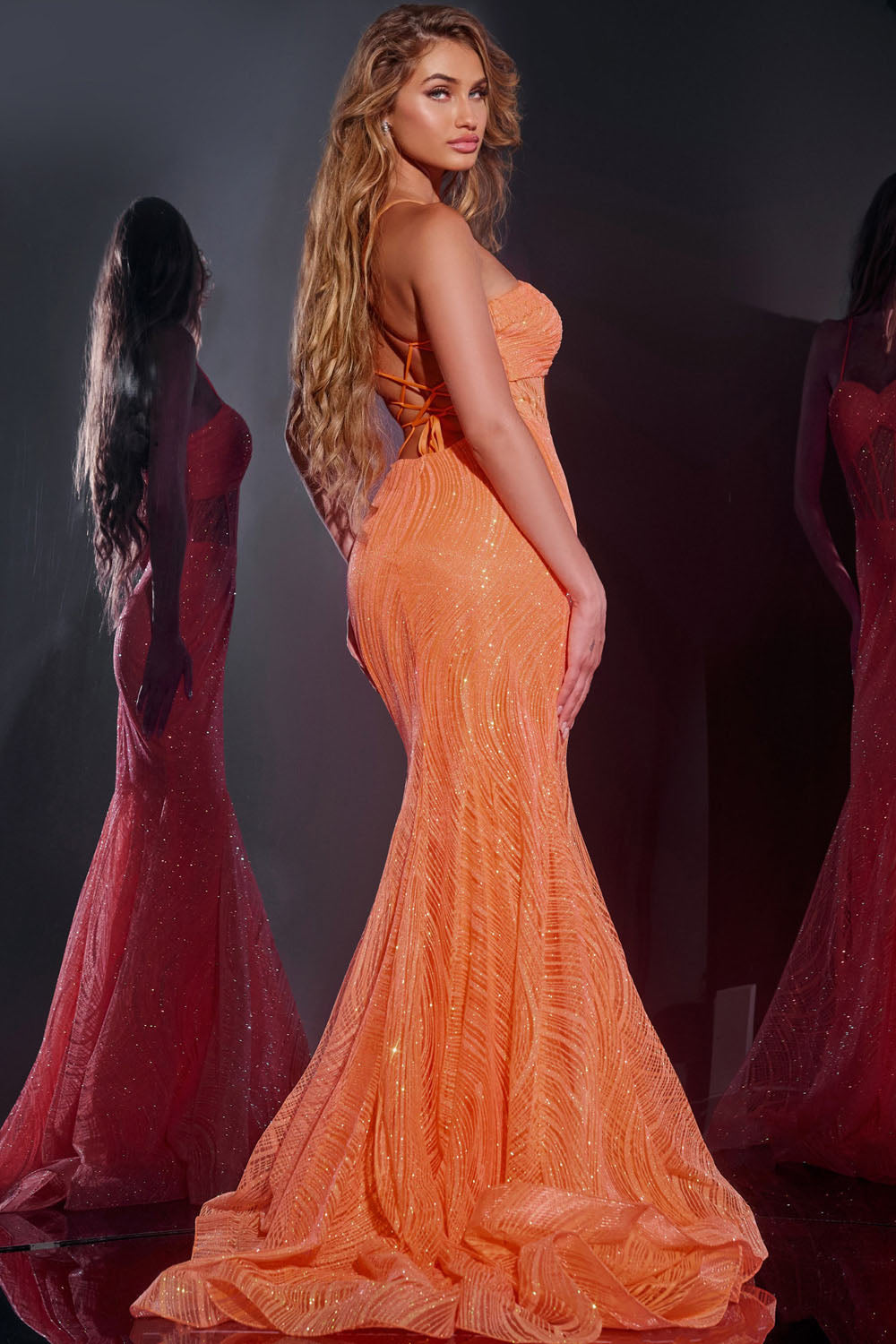 Jovani 44208 prom dress images.  Jovani 44208 is available in these colors: Orange.