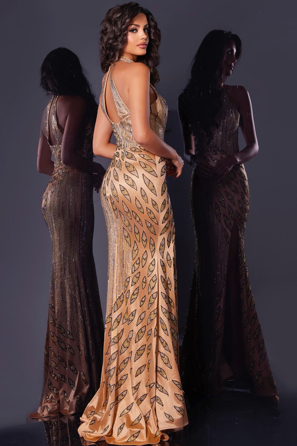 Jovani 44584 prom dress images.  Jovani 44584 is available in these colors: Gold.