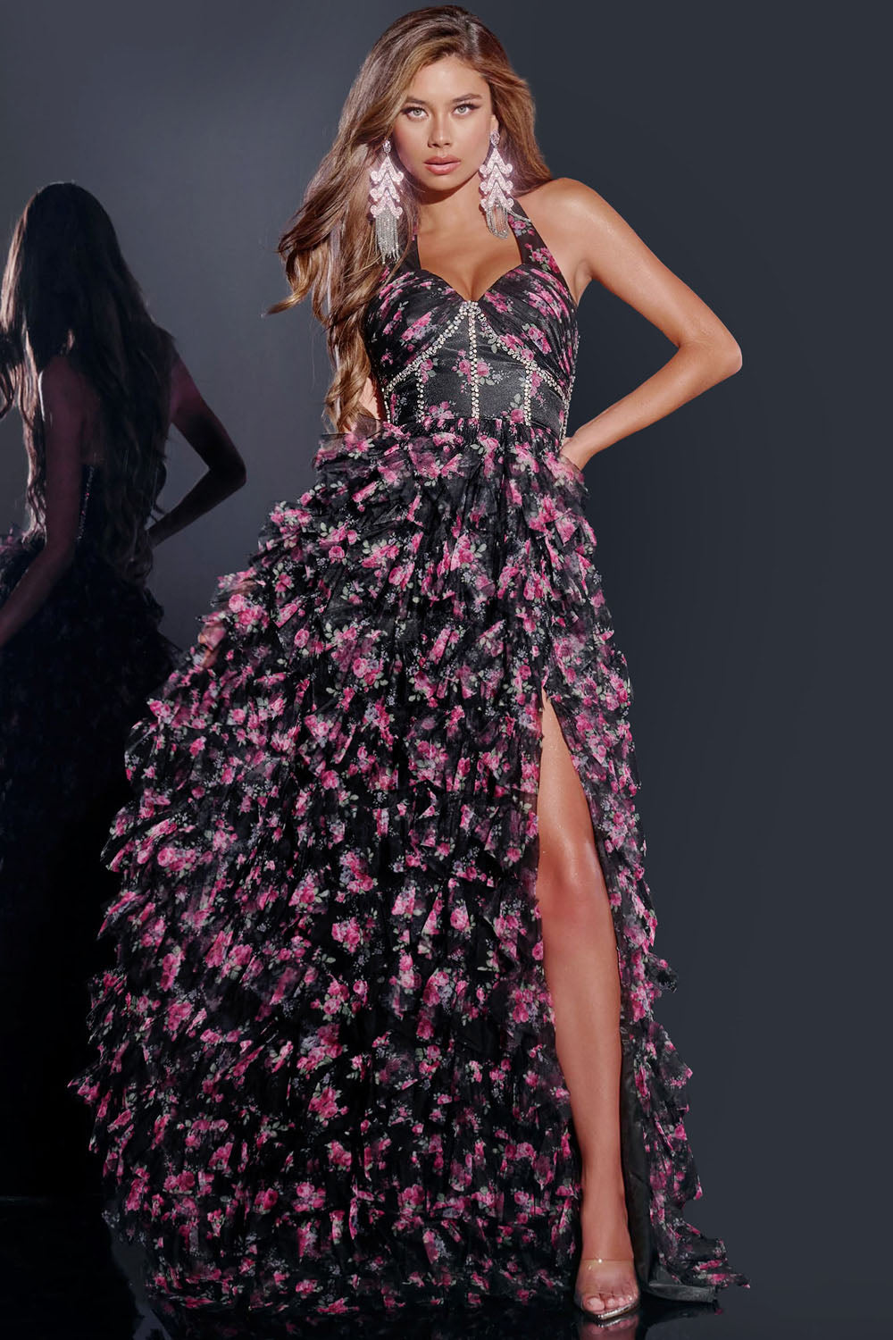 Jovani D5065 prom dress images.  Jovani D5065 is available in these colors: Black Multi.