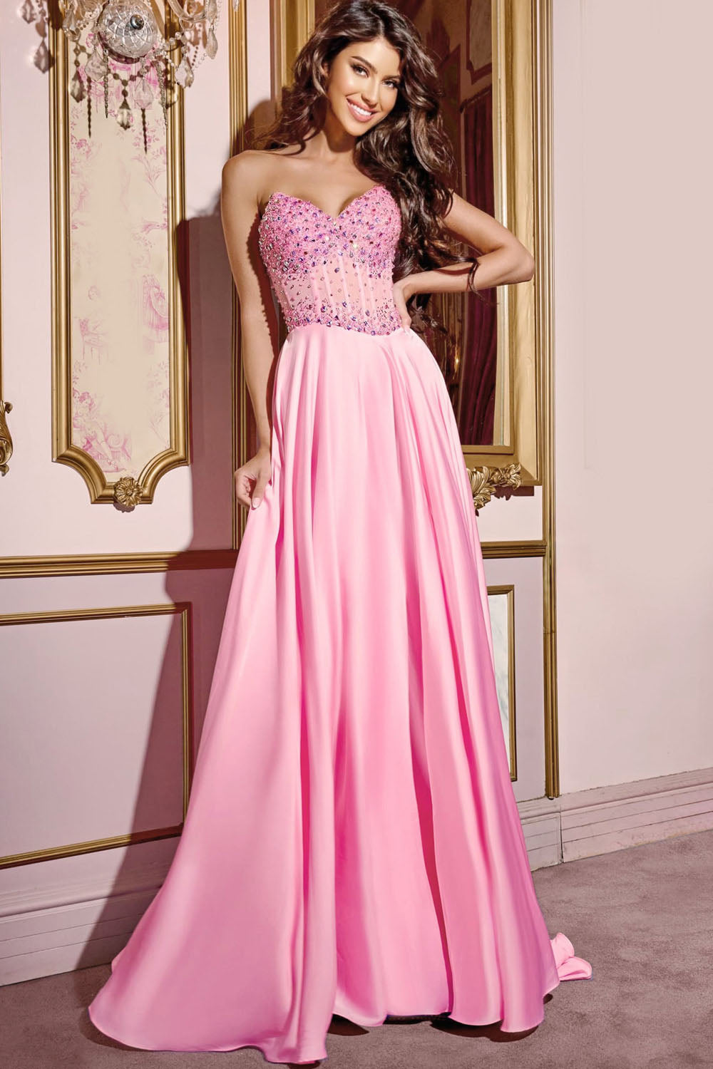 Jovani D6021 prom dress images.  Jovani D6021 is available in these colors: Pink.