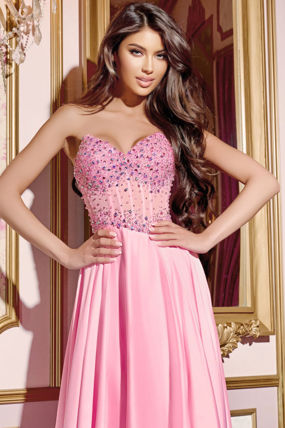 Jovani D6021 prom dress images.  Jovani D6021 is available in these colors: Pink.