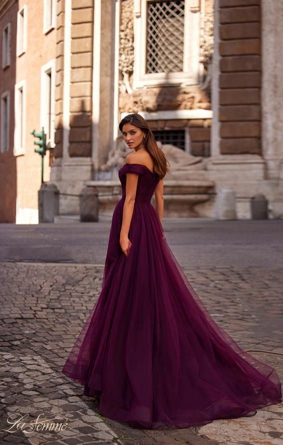 La Femme 30498 prom dress images.  La Femme 30498 is available in these colors: Black, Dark Berry, Dark Emerald, Royal Blue.