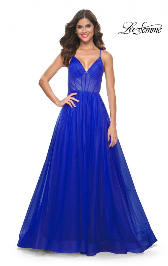 La Femme 31457 prom dress images.  La Femme 31457 is available in these colors: Black, Dark Berry, Royal Blue.