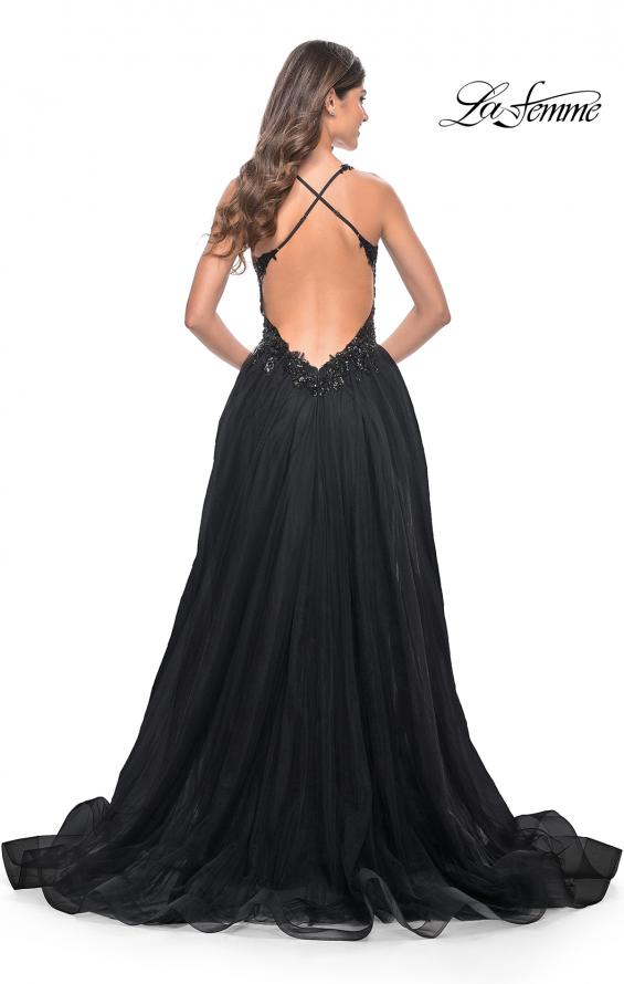 La Femme 31471 prom dress images.  La Femme 31471 is available in these colors: Black, Dark Berry, Dark Emerald, Royal Blue.