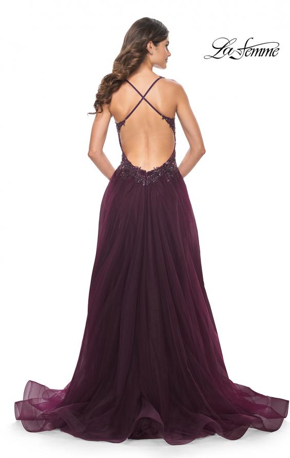 La Femme 31471 prom dress images.  La Femme 31471 is available in these colors: Black, Dark Berry, Dark Emerald, Royal Blue.