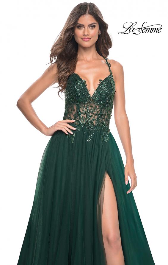 La Femme 31471 prom dress images.  La Femme 31471 is available in these colors: Black, Dark Berry, Dark Emerald, Royal Blue.