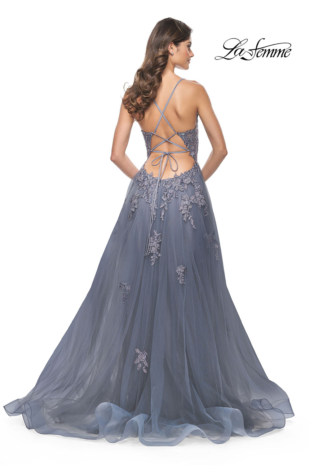 La Femme 31472 prom dress images.  La Femme 31472 is available in these colors: Slate.