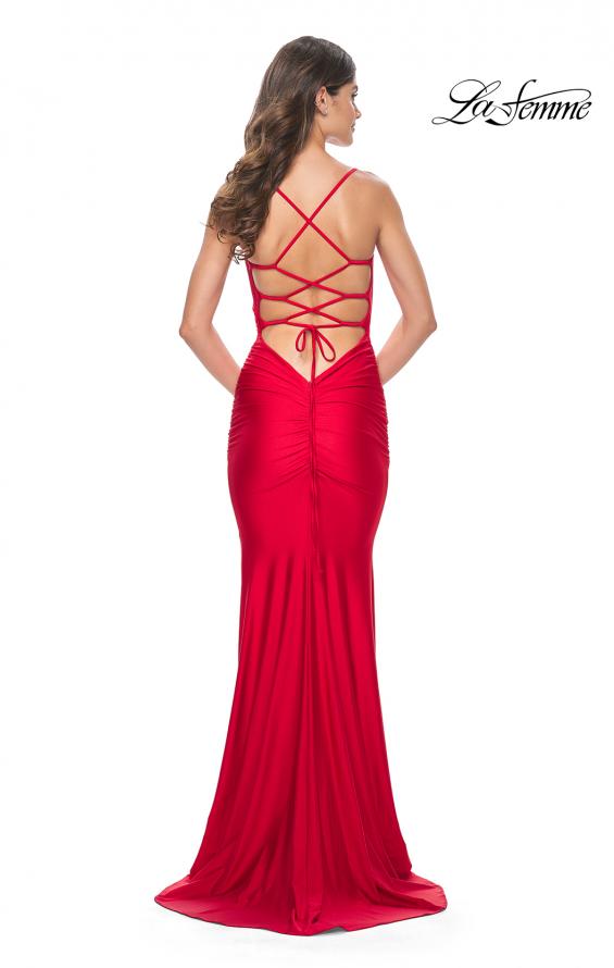 La Femme 31618 prom dress images.  La Femme 31618 is available in these colors: Black, Emerald, Red, Royal Blue, Royal Purple.