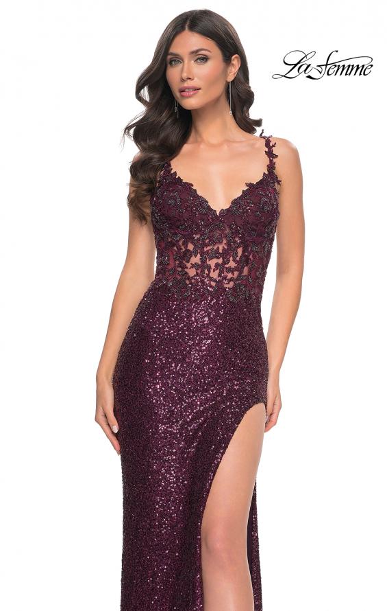 La Femme 31657 prom dress images.  La Femme 31657 is available in these colors: Black, Dark Berry.