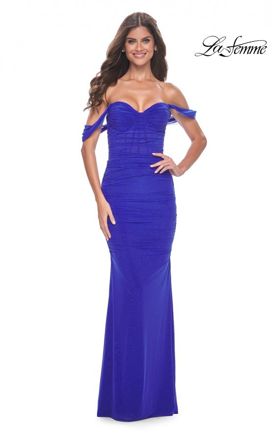 La Femme 31914 prom dress images.  La Femme 31914 is available in these colors: Black, Dark Emerald, Royal Blue, Wine.