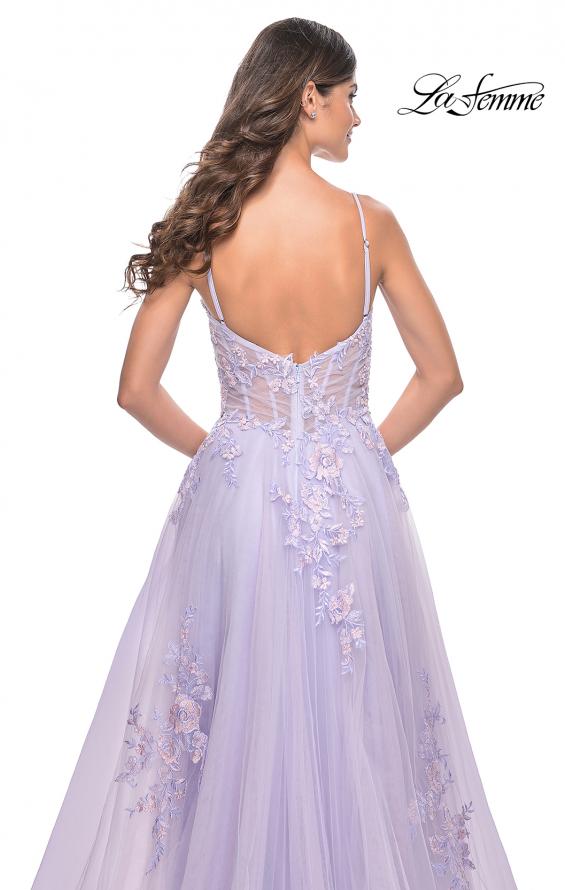 La Femme 31939 prom dress images.  La Femme 31939 is available in these colors: Lavender, Light Blue, Sage, Silver.