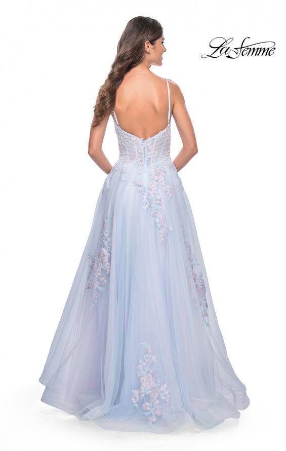 La Femme 31939 prom dress images.  La Femme 31939 is available in these colors: Lavender, Light Blue, Sage, Silver.