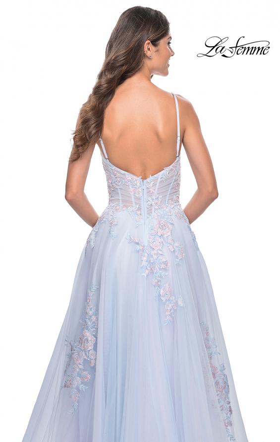 La Femme 31939 prom dress images.  La Femme 31939 is available in these colors: Lavender, Light Blue, Sage, Silver.