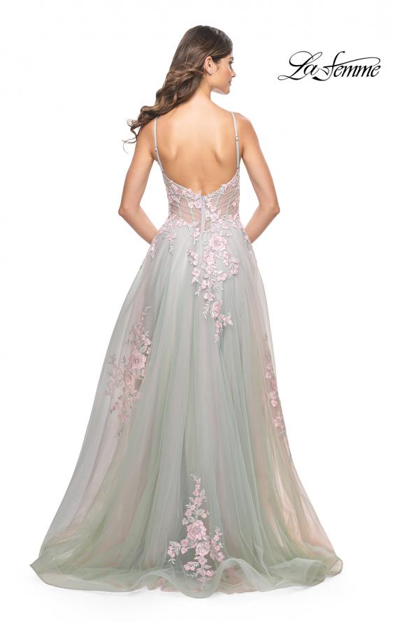 La Femme 31939 prom dress images.  La Femme 31939 is available in these colors: Lavender, Light Blue, Sage, Silver.