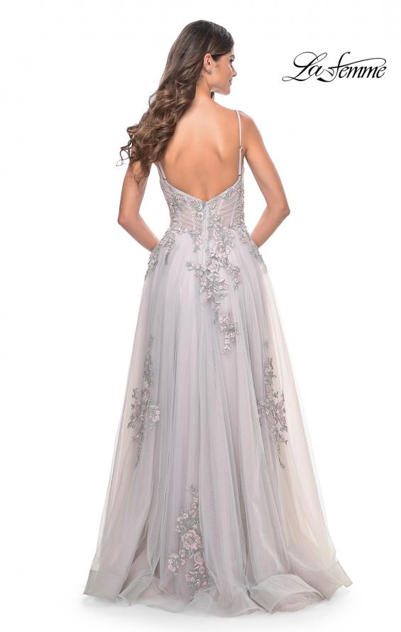 La Femme 31939 prom dress images.  La Femme 31939 is available in these colors: Lavender, Light Blue, Sage, Silver.