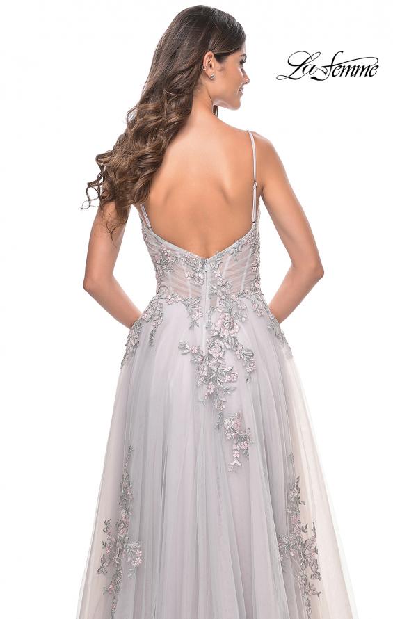 La Femme 31939 prom dress images.  La Femme 31939 is available in these colors: Lavender, Light Blue, Sage, Silver.