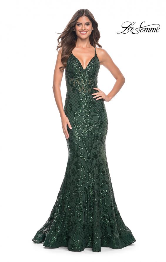 La Femme 31943 prom dress images.  La Femme 31943 is available in these colors: Black, Champagne, Dark Berry, Dark Emerald.