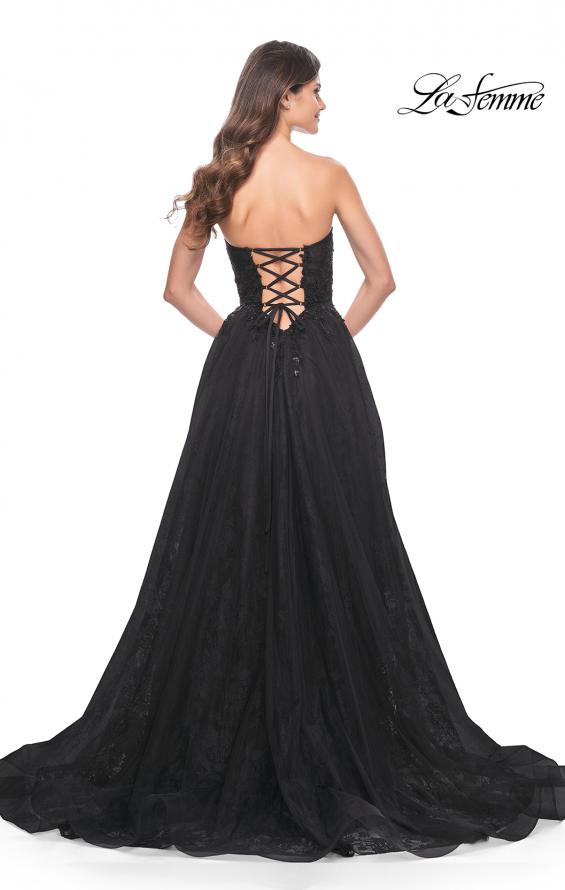 La Femme 31954 prom dress images.  La Femme 31954 is available in these colors: Black, Dark Berry, Dark Emerald.