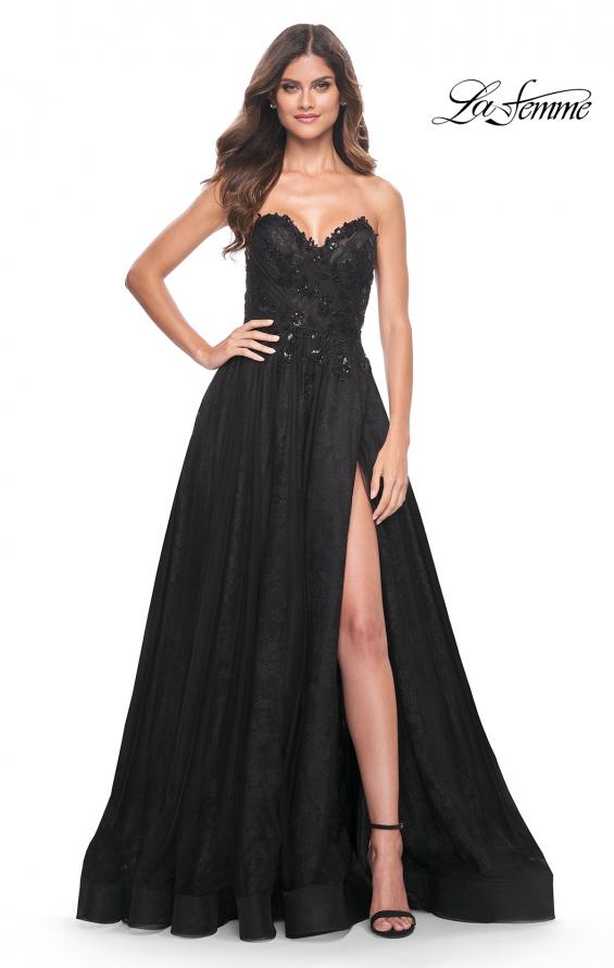 La Femme 31954 prom dress images.  La Femme 31954 is available in these colors: Black, Dark Berry, Dark Emerald.