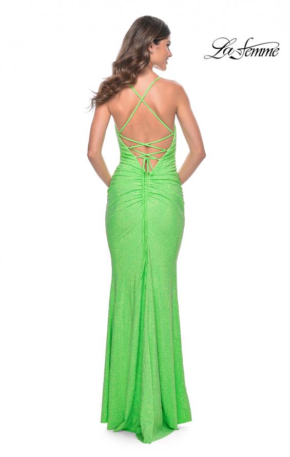 La Femme 31968 prom dress images.  La Femme 31968 is available in these colors: Bright Green, Bright Orange, Fuchsia, Light Periwinkle.