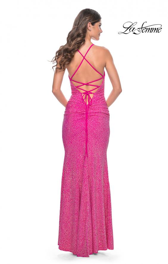 La Femme 31968 prom dress images.  La Femme 31968 is available in these colors: Bright Green, Bright Orange, Fuchsia, Light Periwinkle.