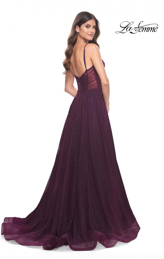 La Femme 31970 prom dress images.  La Femme 31970 is available in these colors: Black, Dark Berry, Dark Emerald.