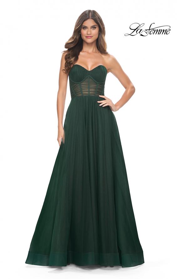 La Femme 31971 prom dress images.  La Femme 31971 is available in these colors: Black, Dark Berry, Emerald.