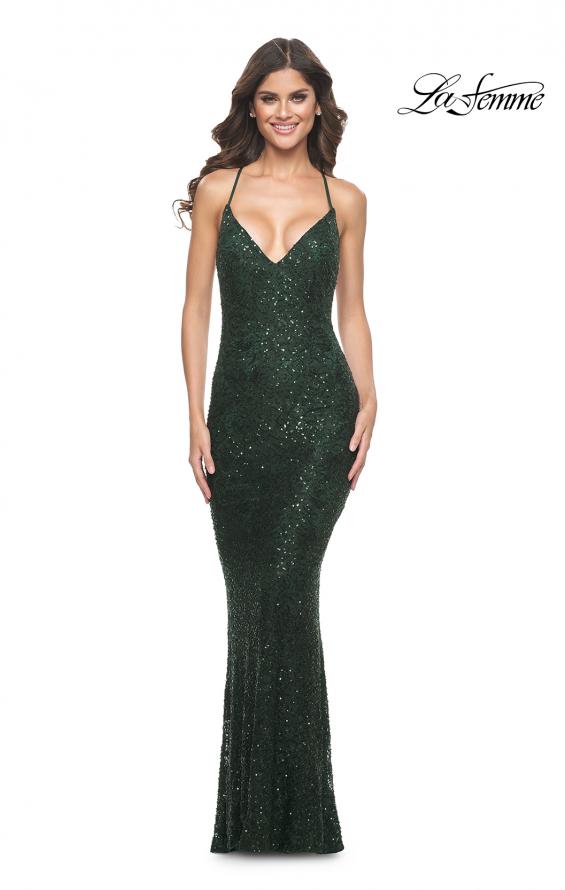 La Femme 31973 prom dress images.  La Femme 31973 is available in these colors: Black, Dark Berry, Dark Emerald, Light Periwinkle.