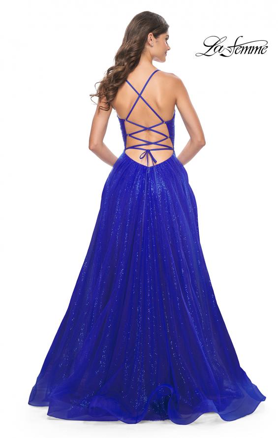 La Femme 31986 prom dress images.  La Femme 31986 is available in these colors: Black, Dark Berry, Electric Blue.