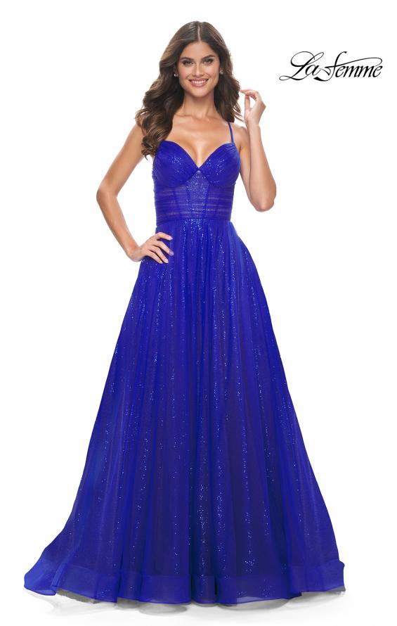 La Femme 31986 prom dress images.  La Femme 31986 is available in these colors: Black, Dark Berry, Electric Blue.