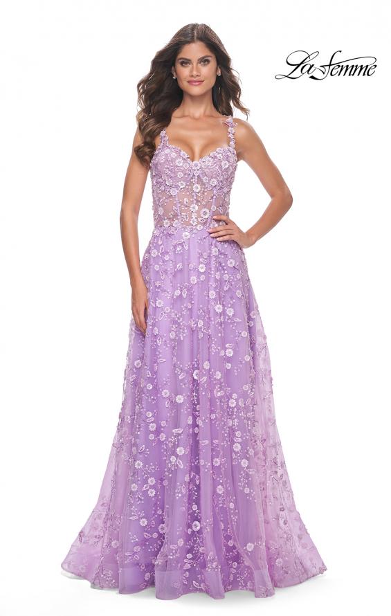 La Femme 31996 prom dress images.  La Femme 31996 is available in these colors: Lavender, Light Blue, Pink.