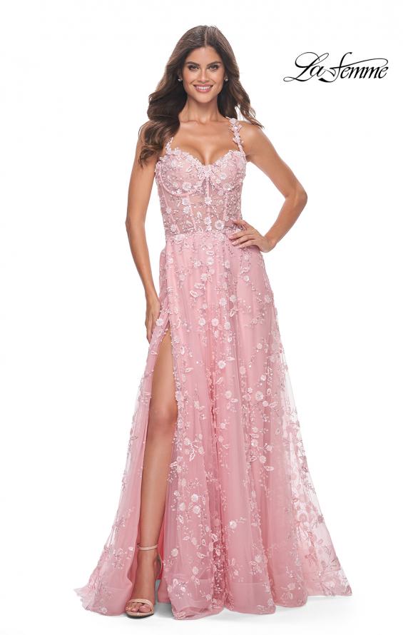 La Femme 31996 prom dress images.  La Femme 31996 is available in these colors: Lavender, Light Blue, Pink.