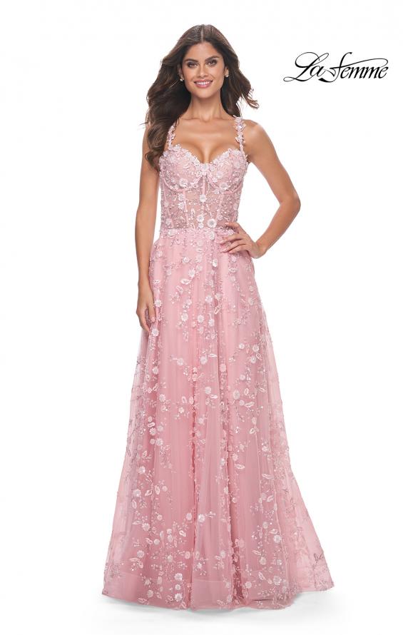 La Femme 31996 prom dress images.  La Femme 31996 is available in these colors: Lavender, Light Blue, Pink.