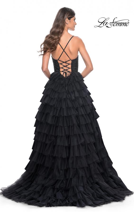 La Femme 32002 prom dress images.  La Femme 32002 is available in these colors: Black, Royal Blue.