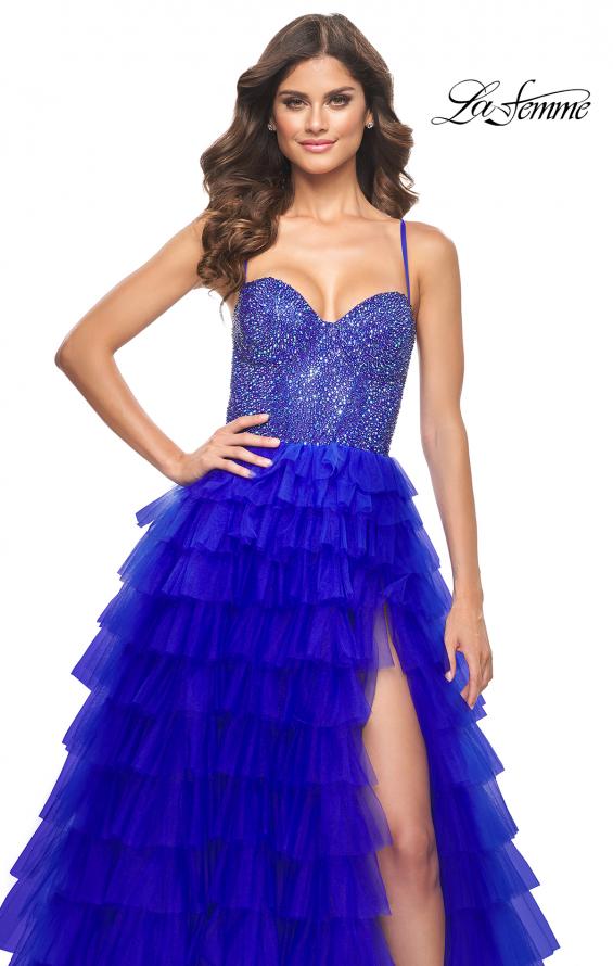 La Femme 32002 prom dress images.  La Femme 32002 is available in these colors: Black, Royal Blue.