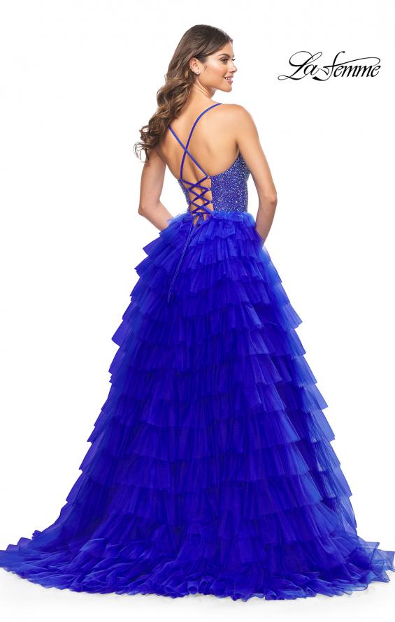 La Femme 32002 prom dress images.  La Femme 32002 is available in these colors: Black, Royal Blue.