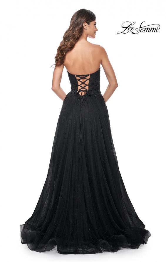 La Femme 32005 prom dress images.  La Femme 32005 is available in these colors: Black.