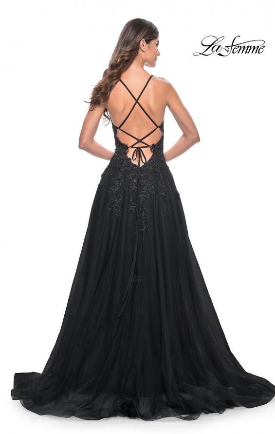 La Femme 32022 prom dress images.  La Femme 32022 is available in these colors: Black, Dark Emerald, Indigo.