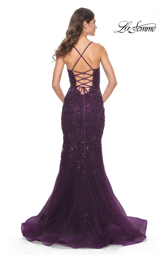 La Femme 32033 prom dress images.  La Femme 32033 is available in these colors: Black, Dark Berry, Dark Emerald.