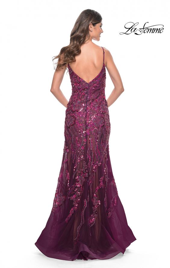 La Femme 32049 prom dress images.  La Femme 32049 is available in these colors: Dark Berry, Emerald, Navy.