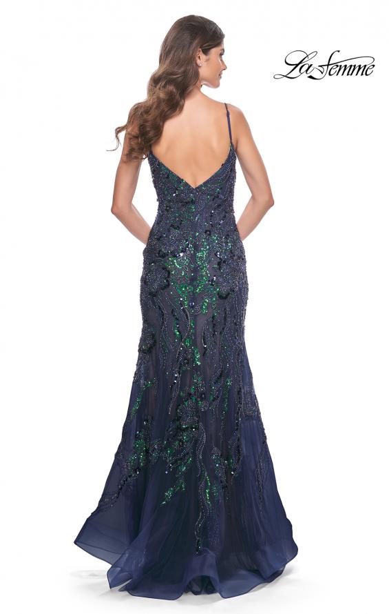 La Femme 32049 prom dress images.  La Femme 32049 is available in these colors: Dark Berry, Emerald, Navy.