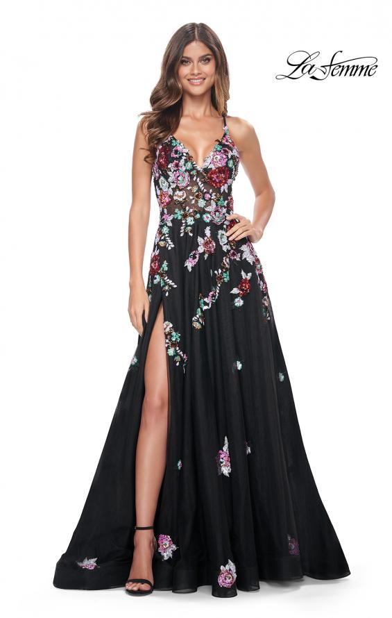 La Femme 32051 prom dress images.  La Femme 32051 is available in these colors: Black.