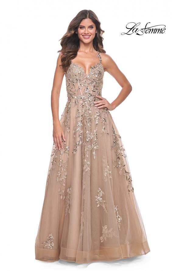 La Femme 32052 prom dress images.  La Femme 32052 is available in these colors: Nude.