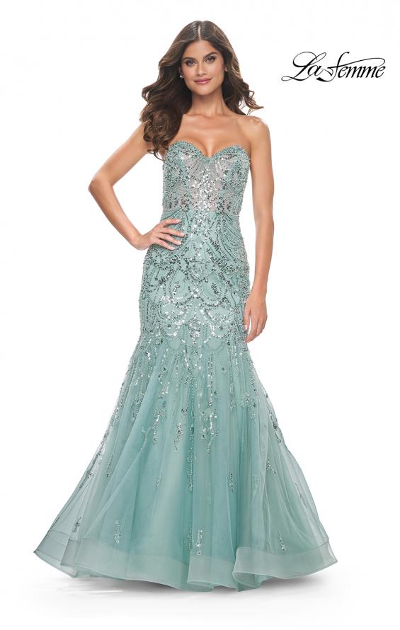 La Femme 32053 prom dress images.  La Femme 32053 is available in these colors: Sage.