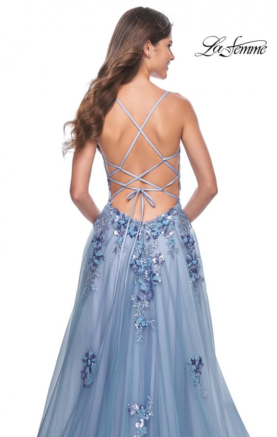 La Femme 32057 prom dress images.  La Femme 32057 is available in these colors: Slate Blue.