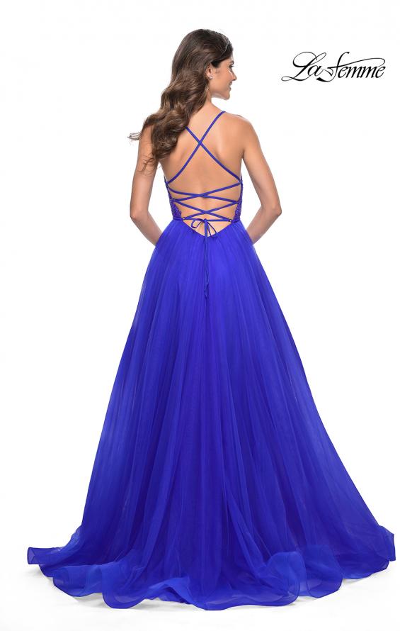 La Femme 32059 prom dress images.  La Femme 32059 is available in these colors: Hot Fuchsia, Royal Blue.